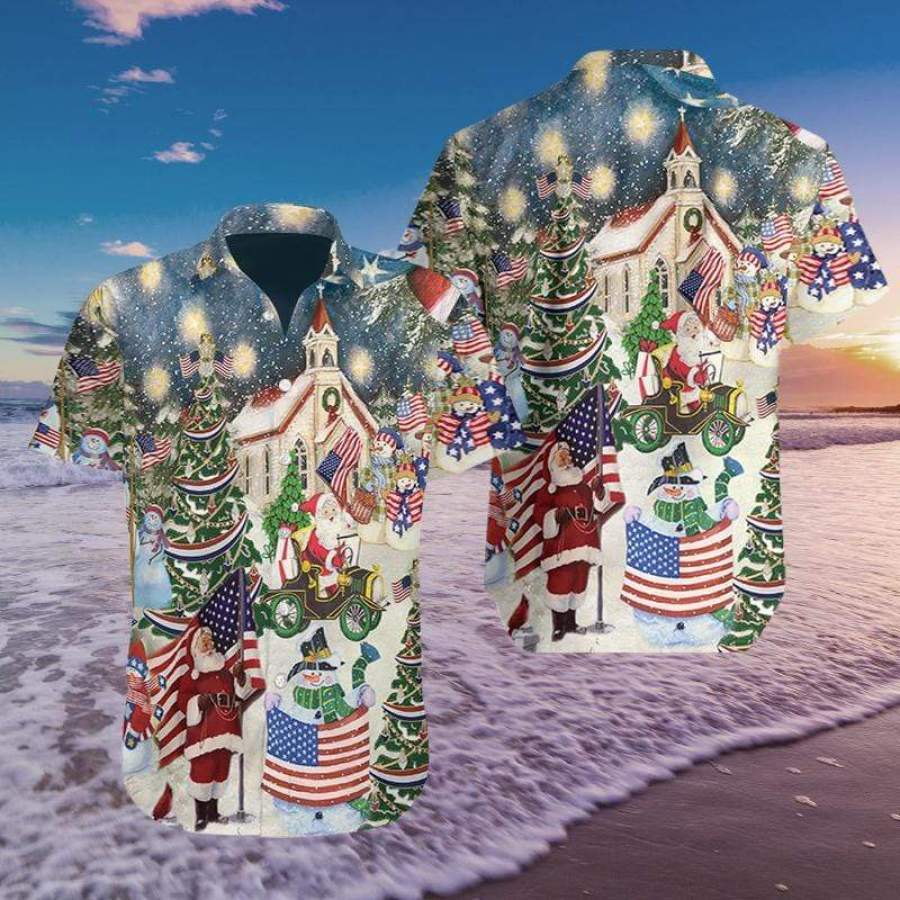 Hawaiian Aloha Shirts Patriotism American On Christmas #2410L