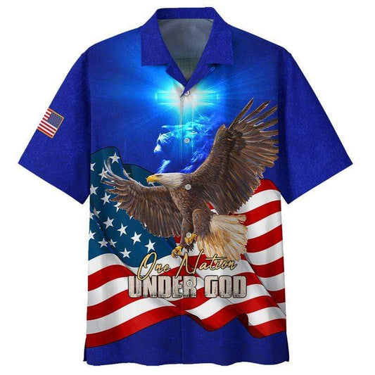 Independence Day Eagle Lion Cross Light One Nation Under God Aloha Hawaiian Shirts #V