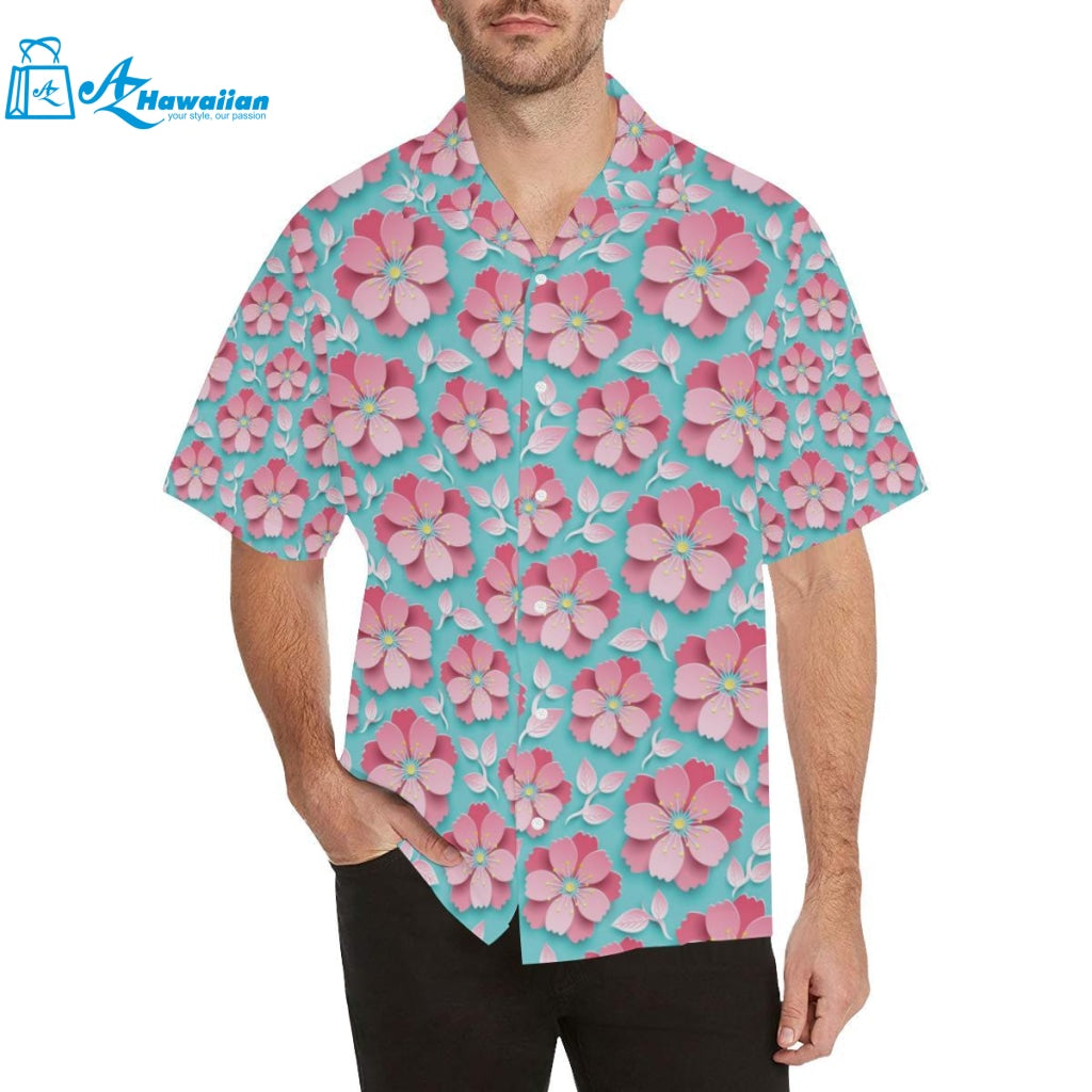 3D Sakura Cherry Blossom Pattern Mens All Over Print Hawaiian Shirt