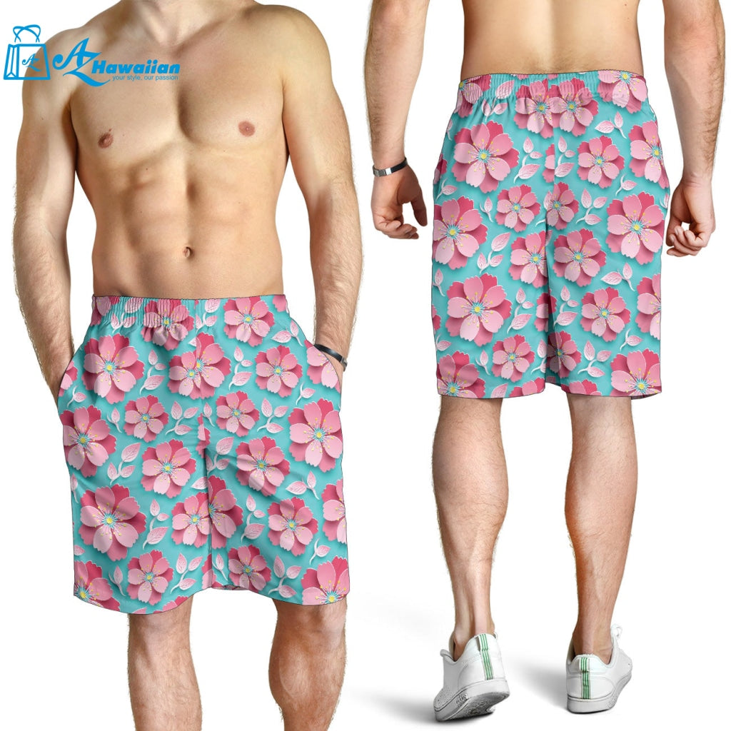 3D Sakura Cherry Blossom Pattern Men Shorts