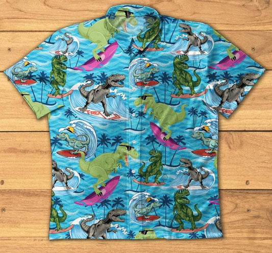 Dinosaur Surfing beach Hawaiian Shirts #KV