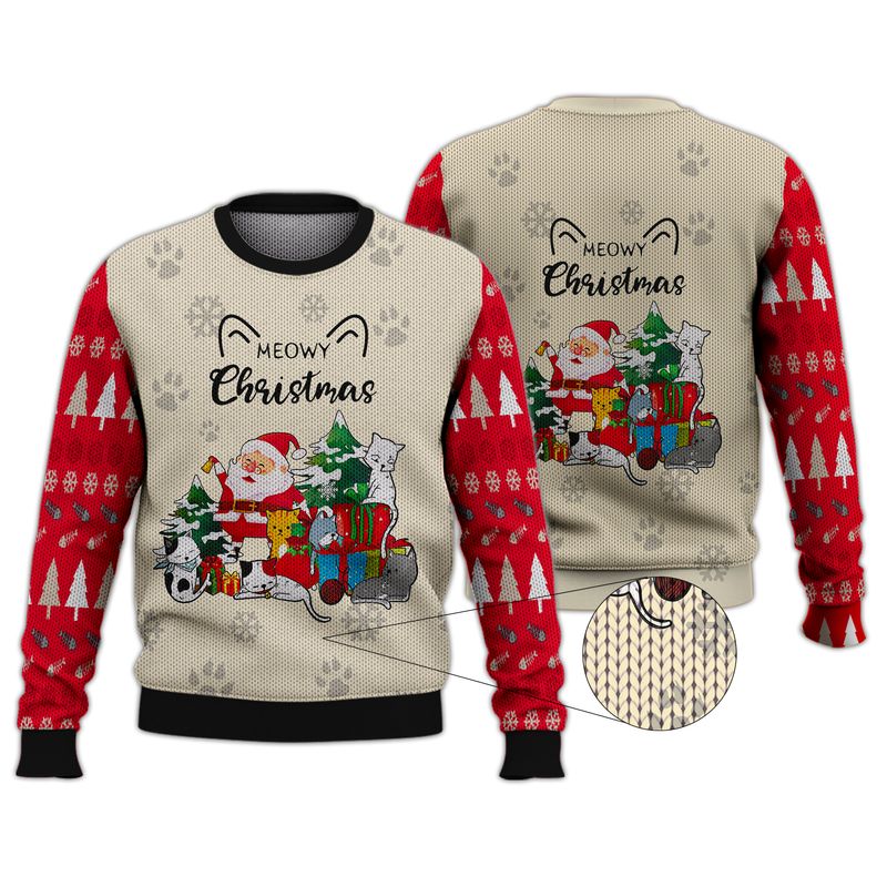 Meowy Christmas Gift For Cat Lovers Ugly Christmas Sweater 