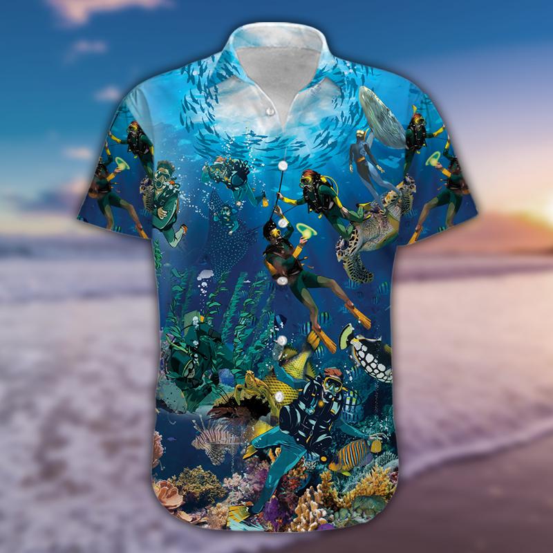 Amazing Blue Scuba Diving And Coral Reefs Hawaiian Aloha Shirts #190321h