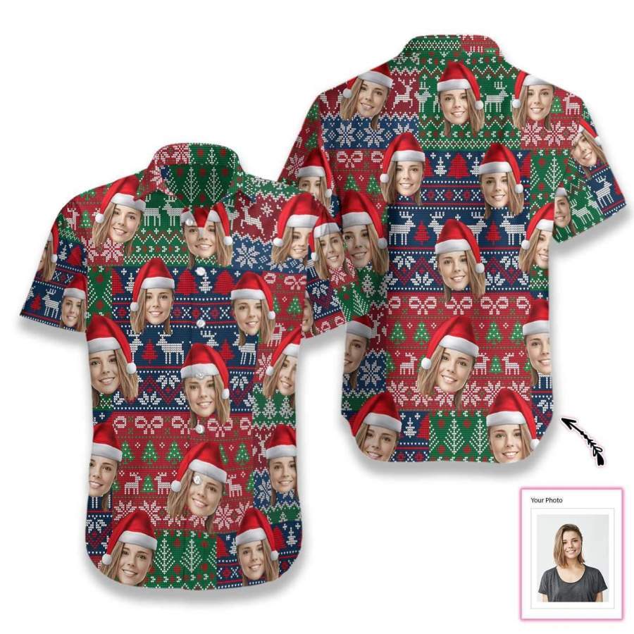 Personalized Santa Claus Ugly Christmas Hawaiian Aloha Shirts Custom Face