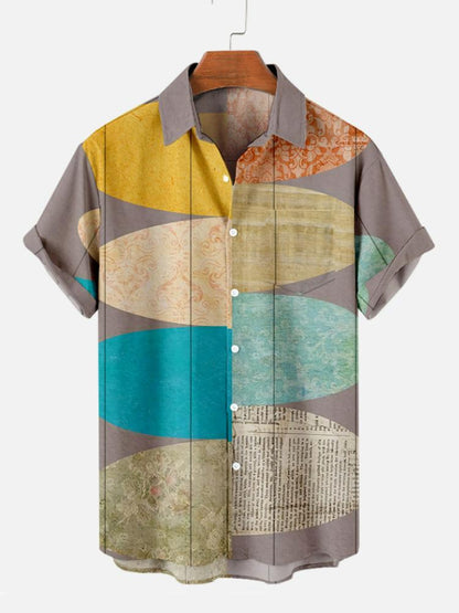 Mens Casual Oval Print Short Sleeve Shirt Hawaiian