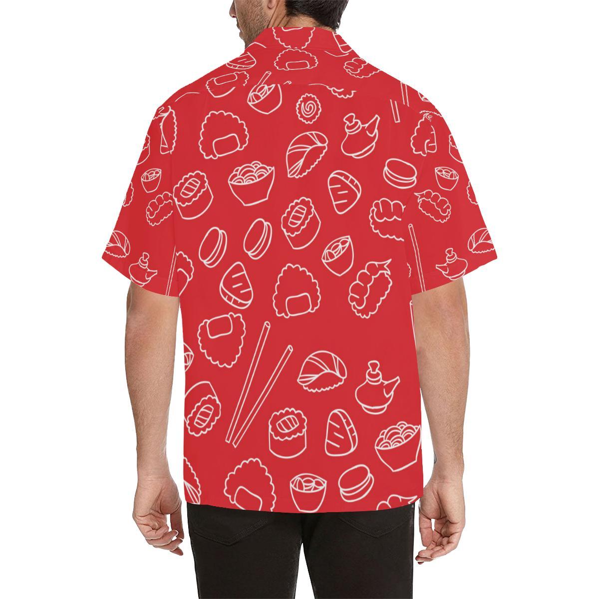 Sushi Pattern Red Background Mens All Over Print Hawaiian Shirt