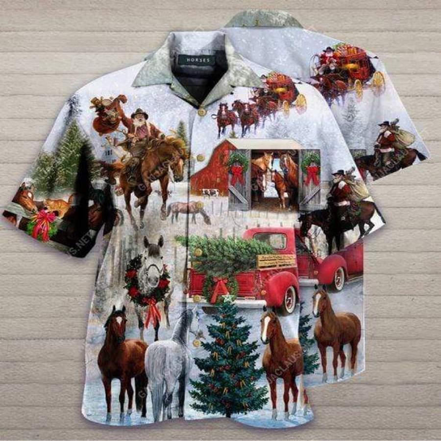 Hawaiian Aloha Shirts Amazing Horse Christmas