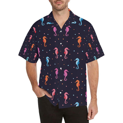 Watercolor Colorful Seahorse Pattern Mens All Over Print Hawaiian Shirt