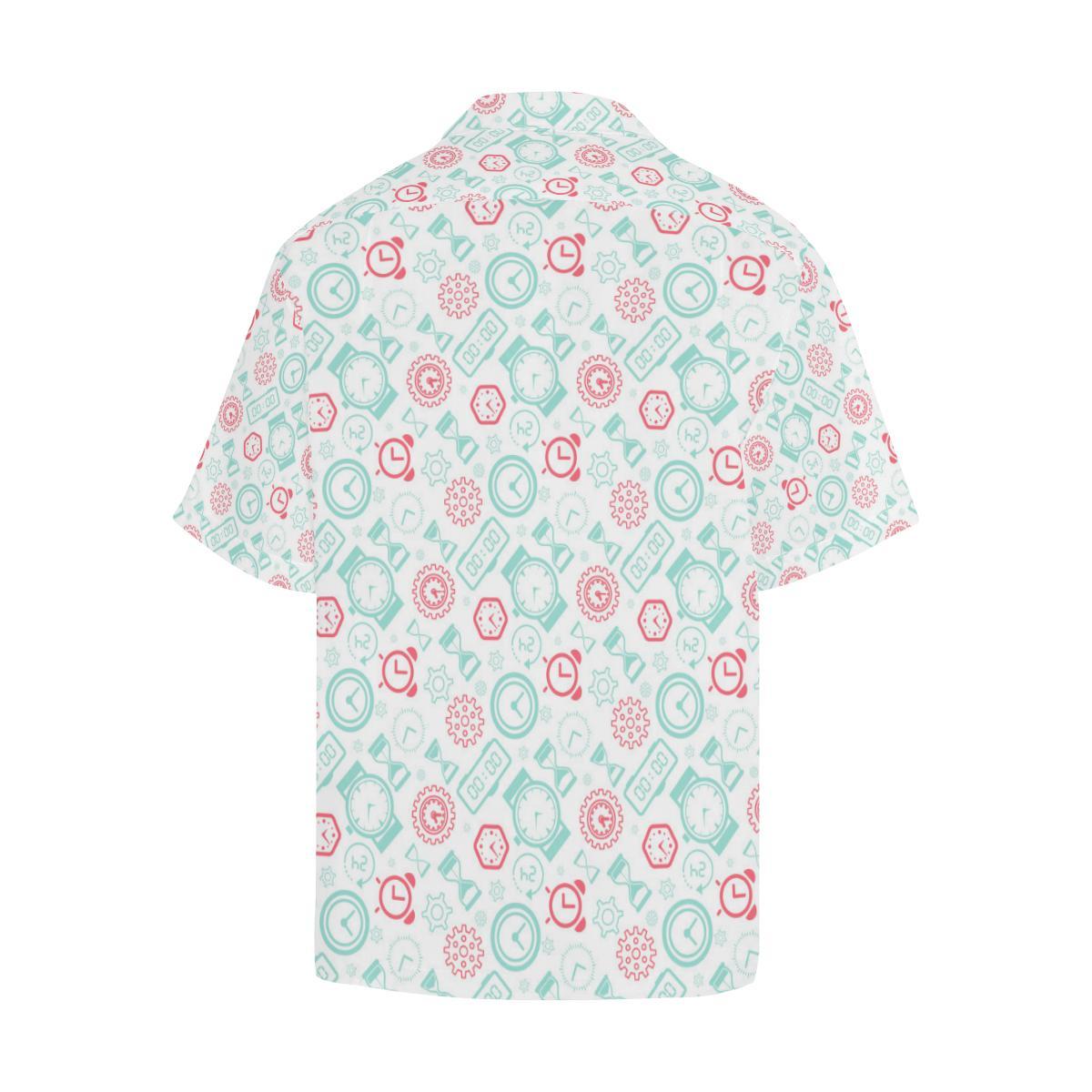 Clock Time Pattern Blackground Mens All Over Print Hawaiian Shirt