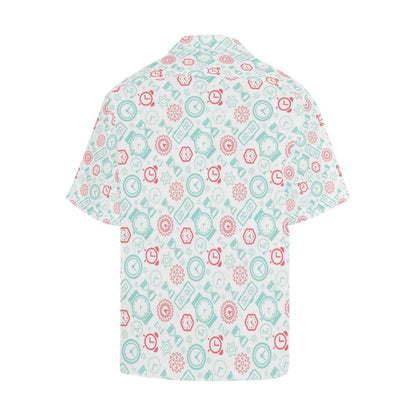 Clock Time Pattern Blackground Mens All Over Print Hawaiian Shirt