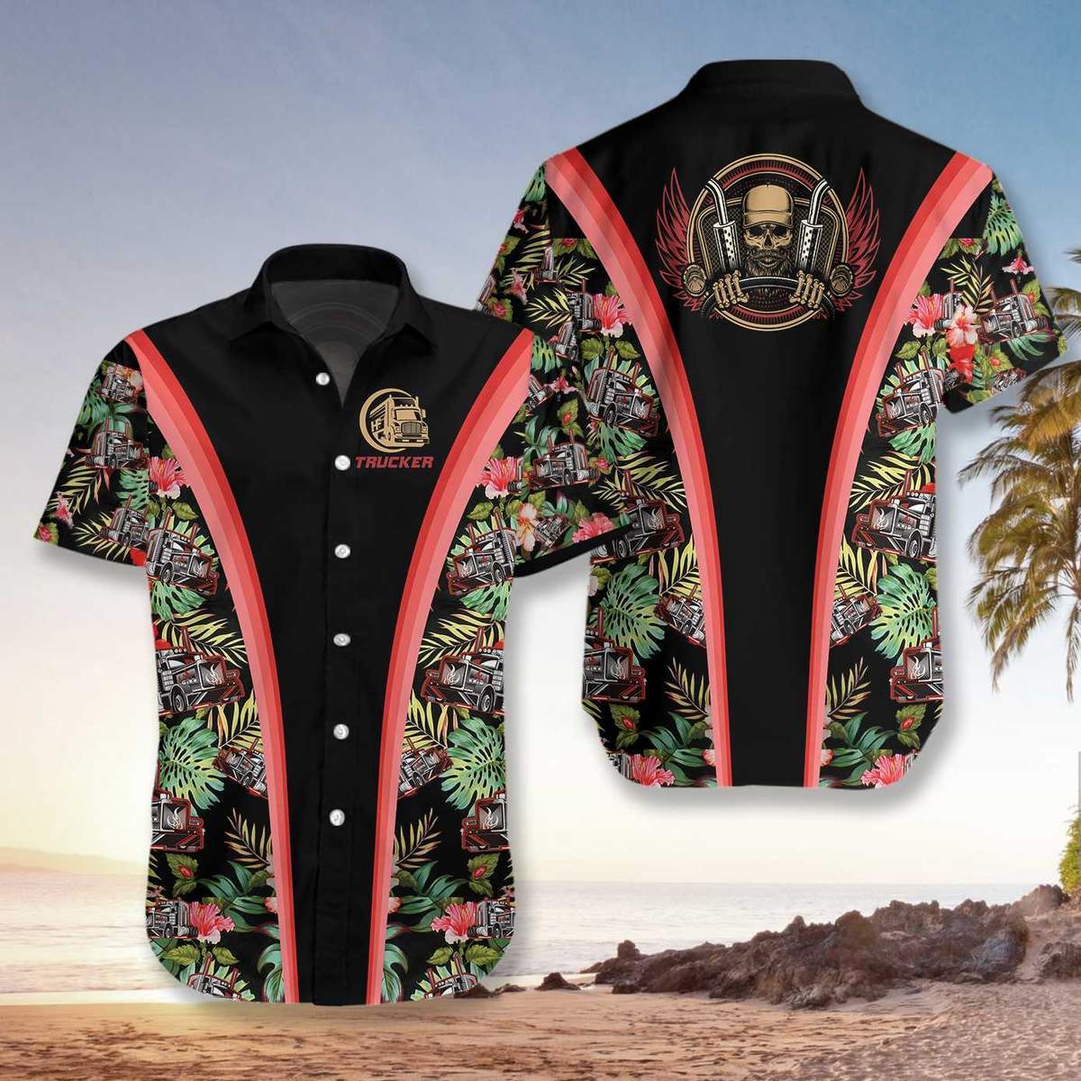 Hawaiian Aloha Shirts Trucker Tropical Skull