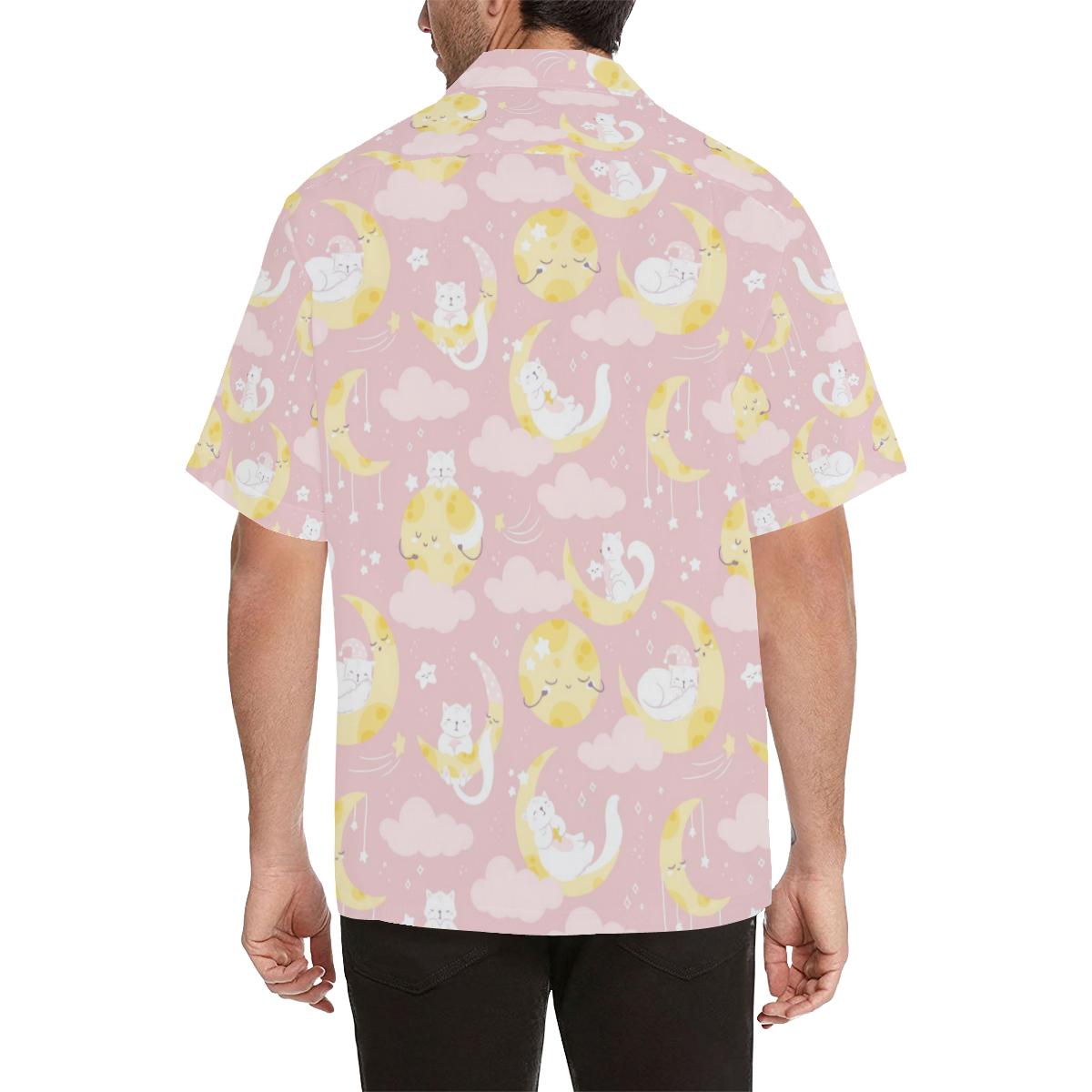 Moon Sleeping Cat Pattern Mens All Over Print Hawaiian Shirt