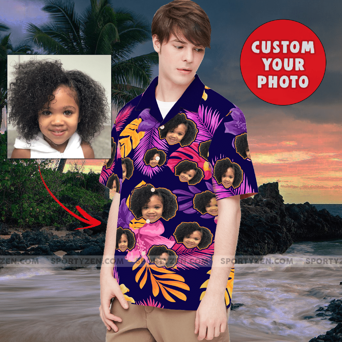 Customizable Personalized Your Own Photo Dreamy Purple Tropical Unisex Hawaiian Aloha Shirts