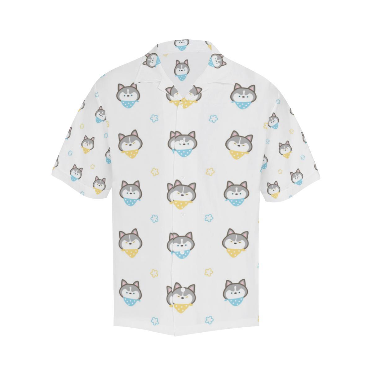 Cute Siberian Husky Pattern Mens All Over Print Hawaiian Shirt