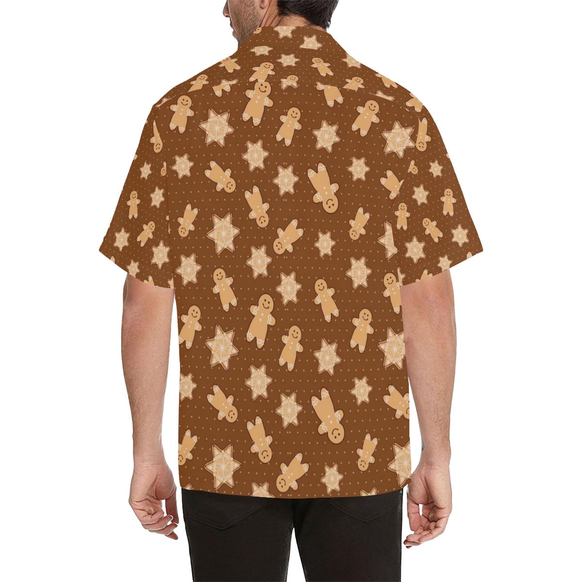 Christmas Gingerbread Cookie Pattern Mens All Over Print Hawaiian Shirt