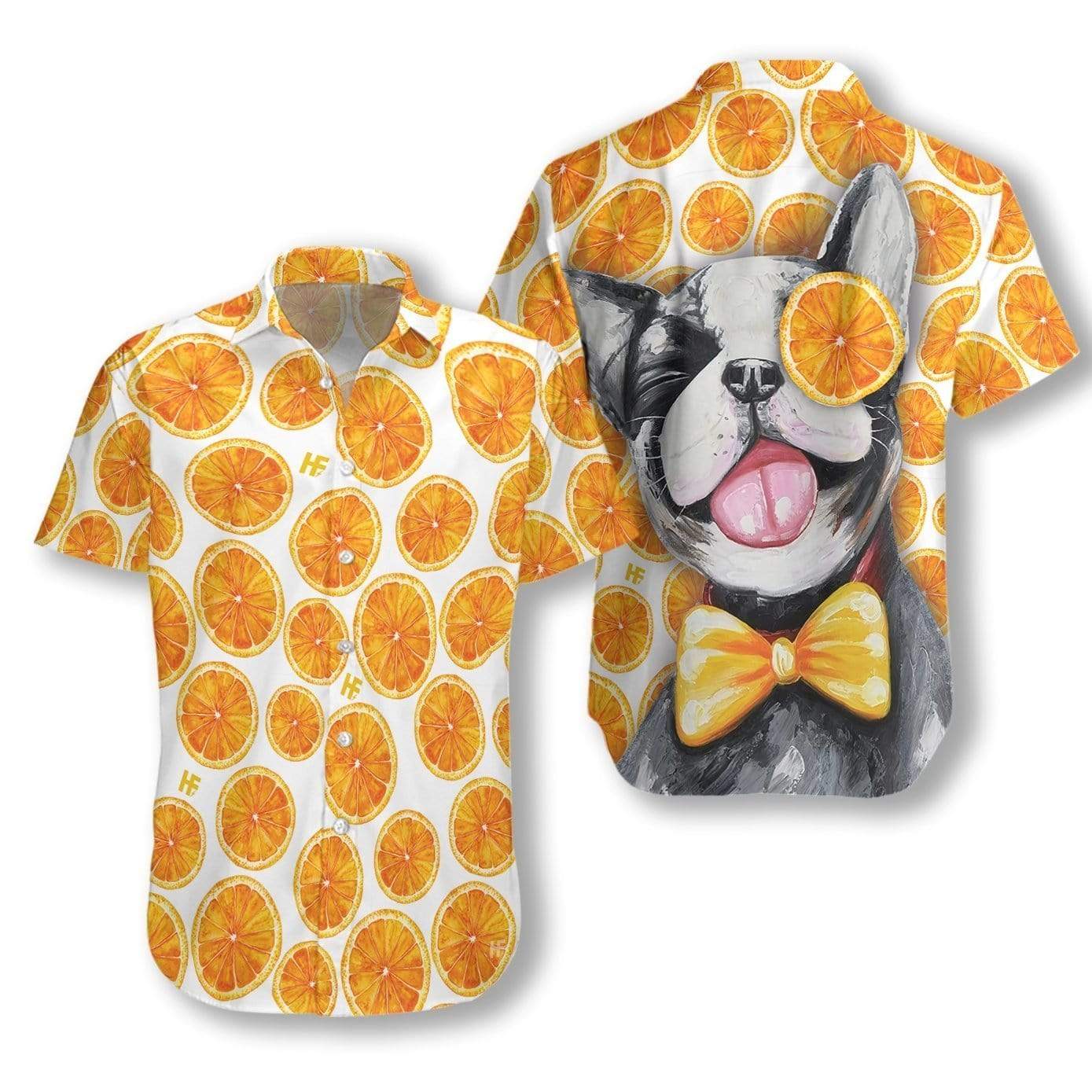 French Bulldog And Orange Hawaiian Aloha Shirts