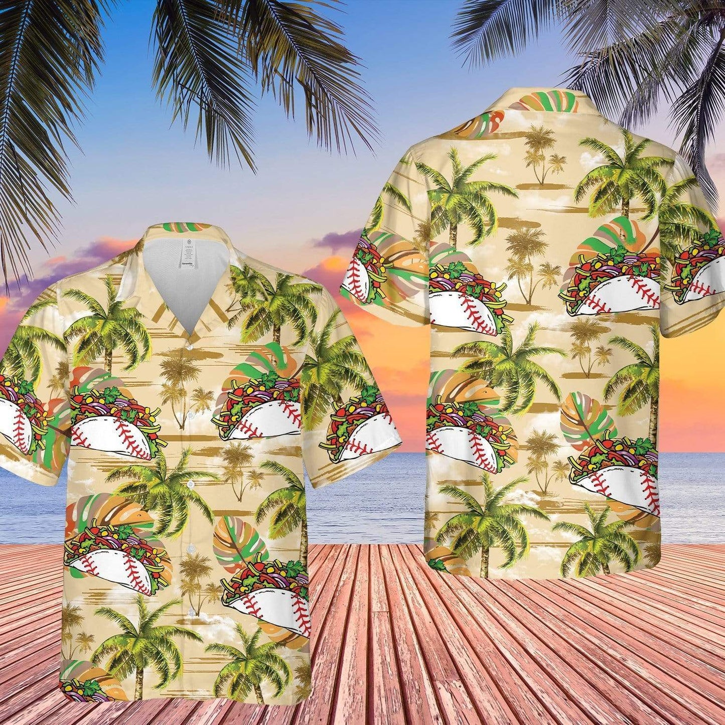 Baseball And Tacos Palm Tree White Pattern Unisex Hawaiian Shirts