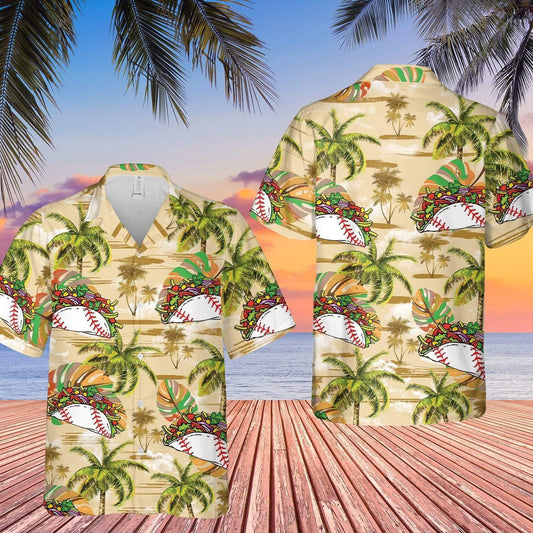 Baseball And Tacos Palm Tree White Pattern Unisex Hawaiian Shirts