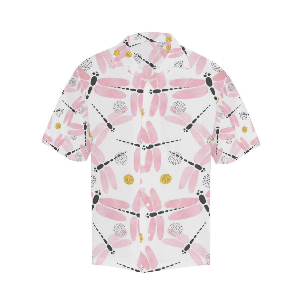 Pink Dragonfly Pattern Mens All Over Print Hawaiian Shirt