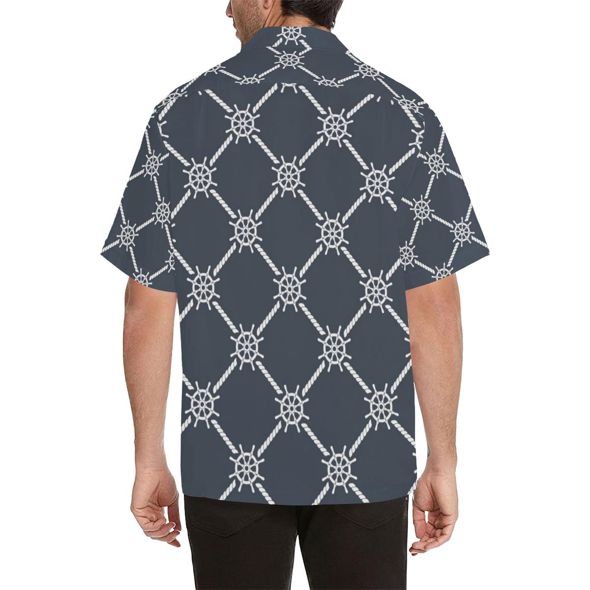 Nautical Steering Wheel Rope Pattern Mens All Over Print Hawaiian Shirt