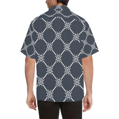 Nautical Steering Wheel Rope Pattern Mens All Over Print Hawaiian Shirt