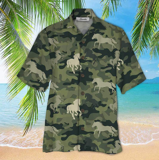 Horse Camo Green Unisex Hawaiian Shirts