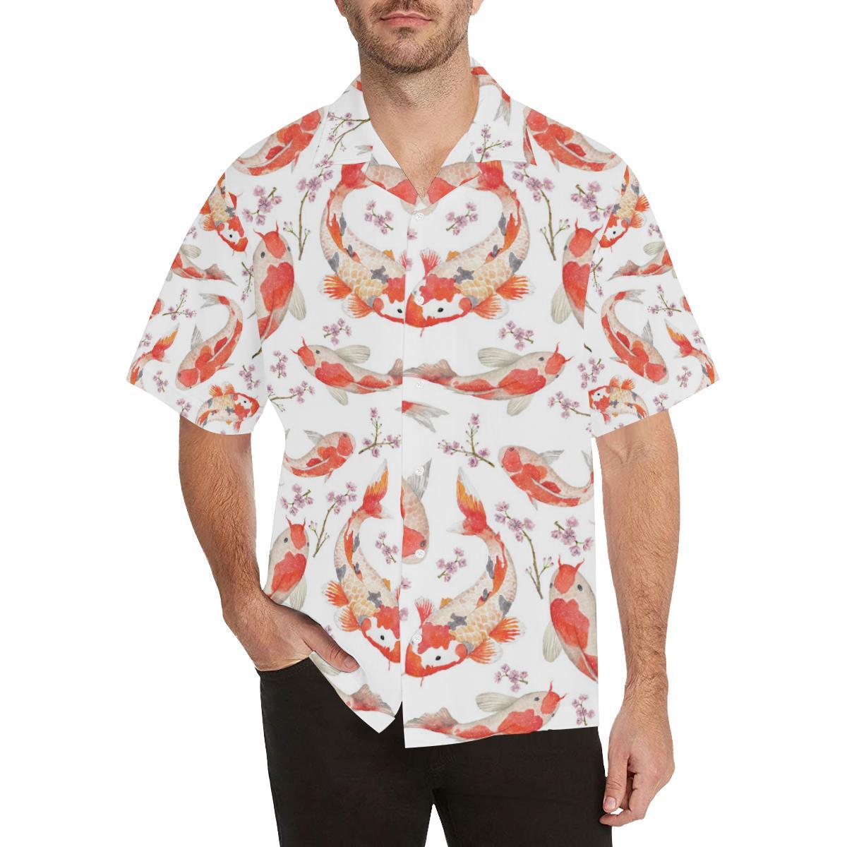 Watercolor Koi Fish Carp Pattern Mens All Over Print Hawaiian Shirt