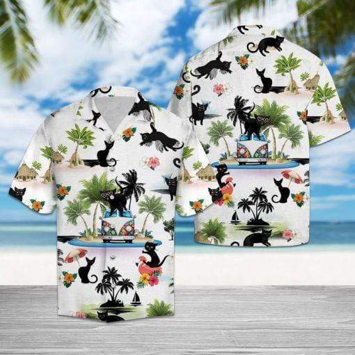 Black Cat Tropical Hawaiian Shirts 