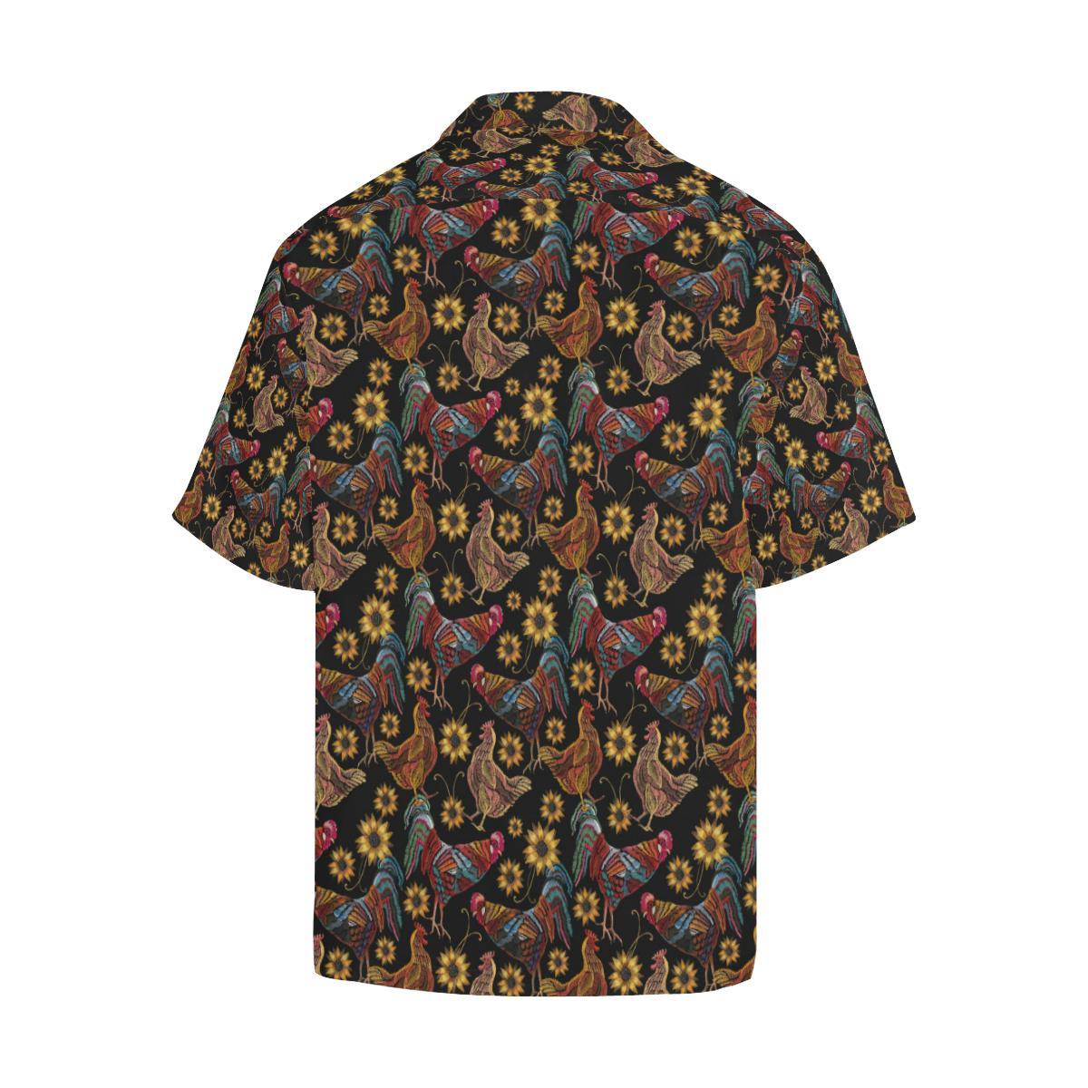 Rooster Chicken Flower Pattern Mens All Over Print Hawaiian Shirt