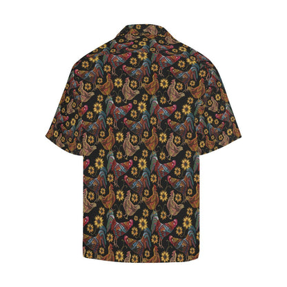 Rooster Chicken Flower Pattern Mens All Over Print Hawaiian Shirt