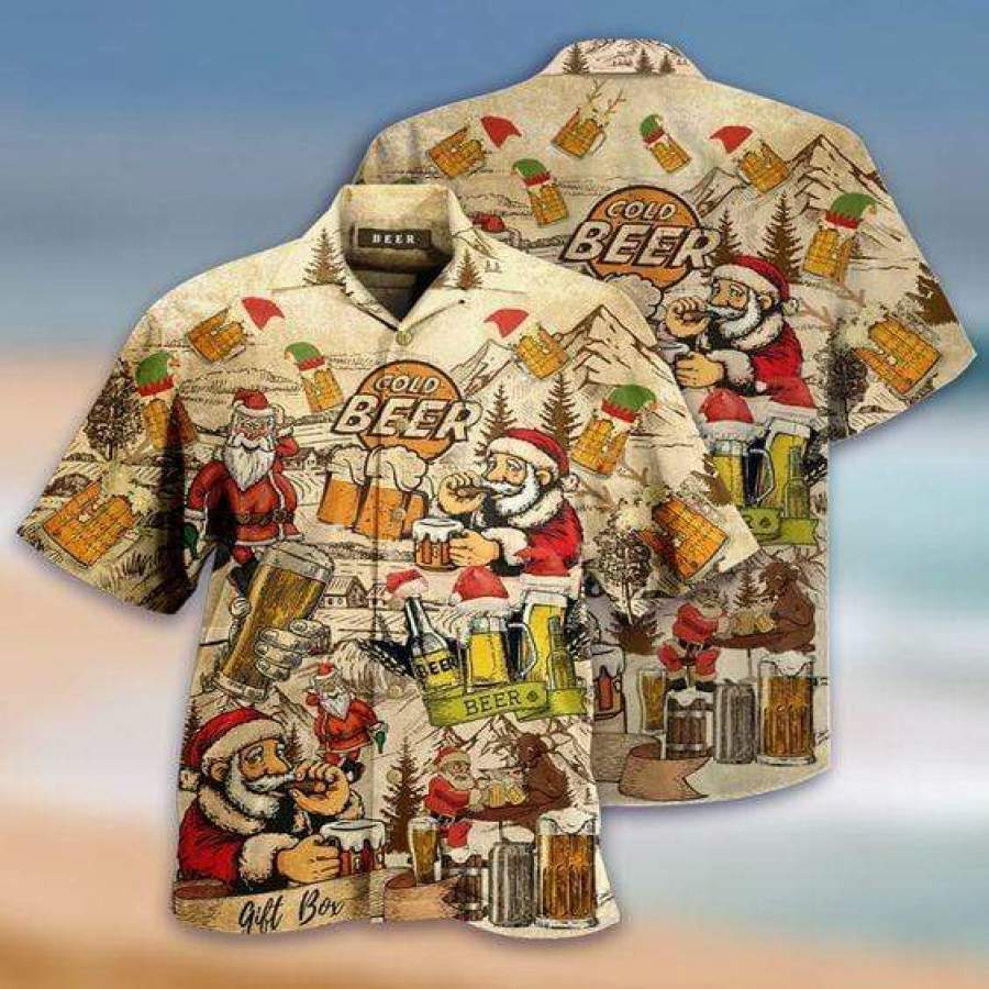 Hawaiian Aloha Shirts Christmas Drinking Beer With Santa Claus