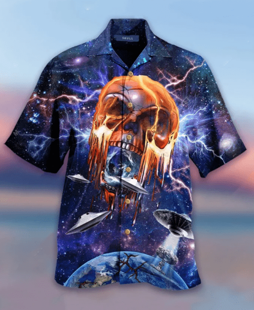 Ailen Skull in the Galaxy Space Hawaiian Unisex Aloha Shirts #H