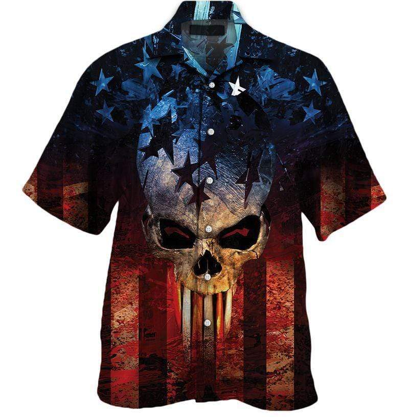 Hawaiian Aloha Shirts U.S Patriot Skull