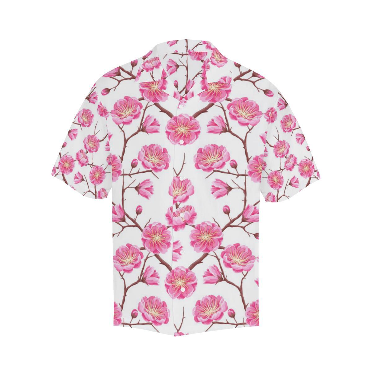 Pink Sakura Pattern Mens All Over Print Hawaiian Shirt