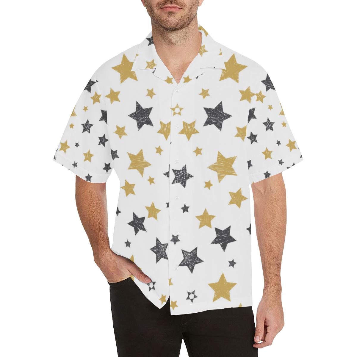 Hand Drawn Gold Black Star Pattern Mens All Over Print Hawaiian Shirt