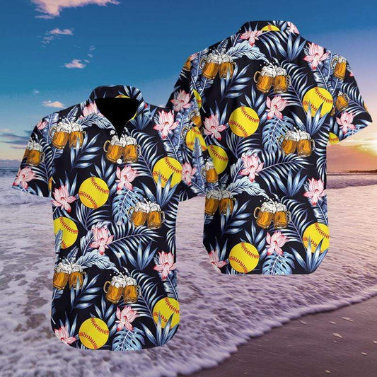 Softball And Beer Tropical Hawaiian Aloha Shirts #119h