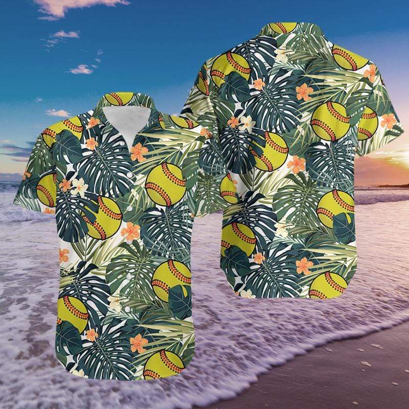 Softball Simple Hawaiian Aloha Shirts Fantastic #0309h