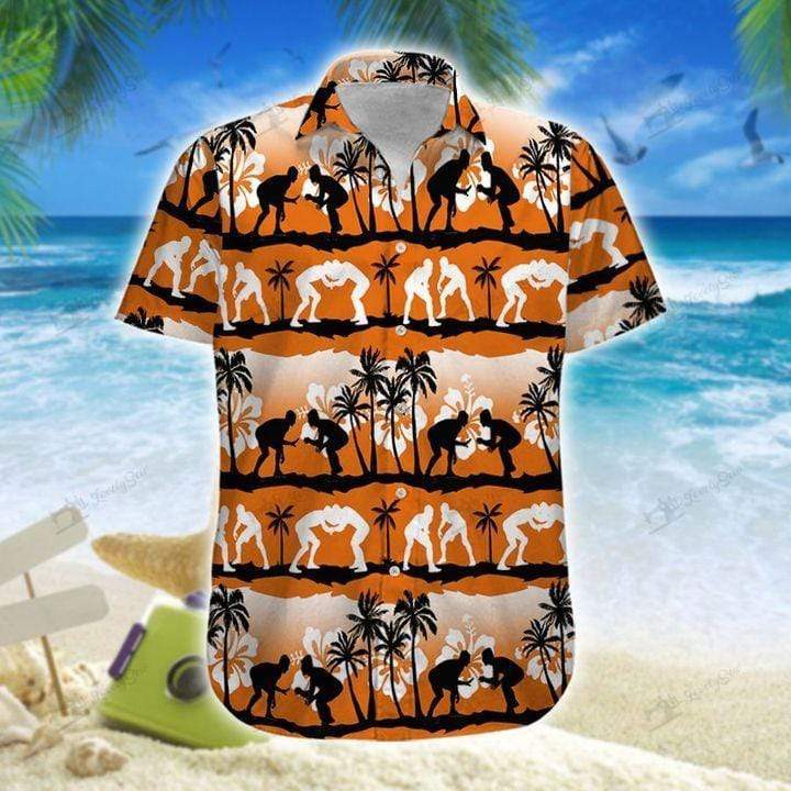 Wrestling Orange Black Unisex Hawaiian Shirts  Beach Shorts