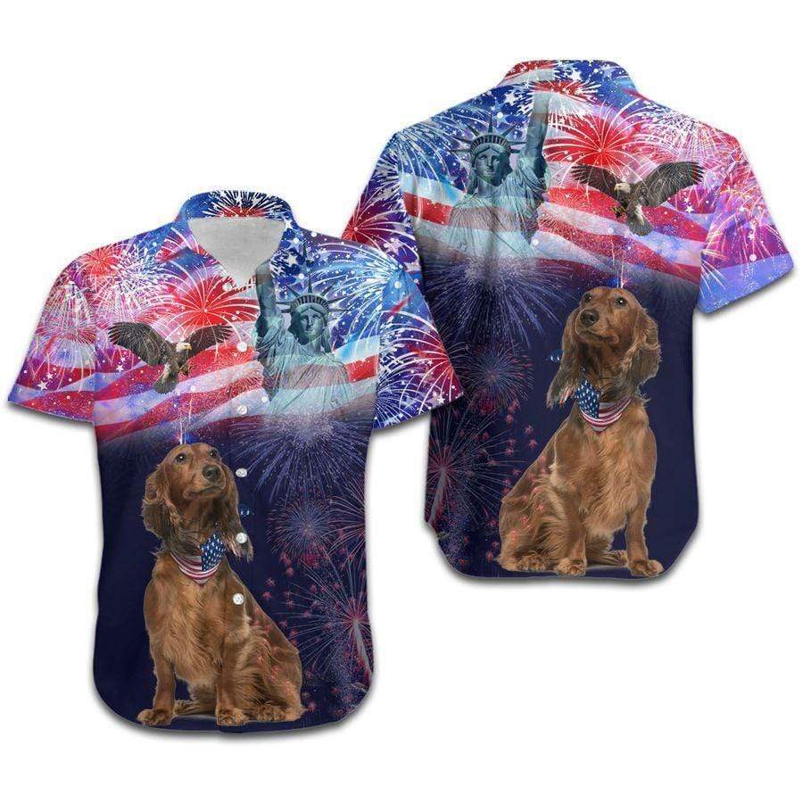 Hawaiian Aloha Shirts Dachshund Fireworks Independence Day Custom Photo