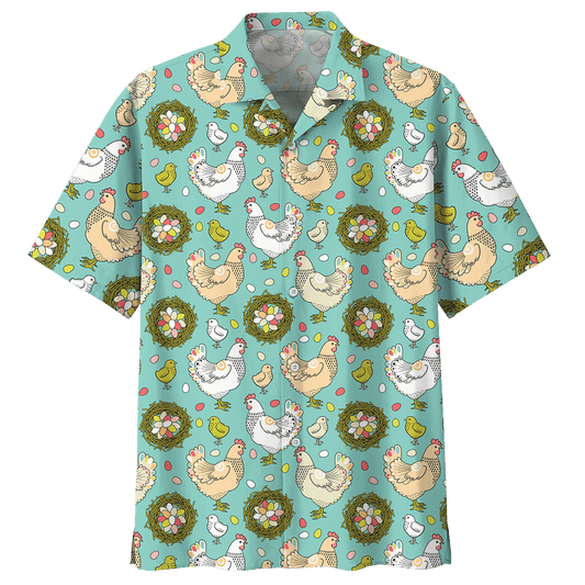 Chicken   Blue Unique Design Unisex Hawaiian Shirt  