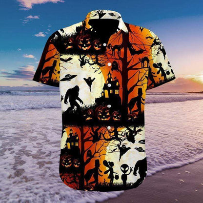 Ew People Bigfoot UFO Halloween Hawaiian Aloha Shirts #2809H