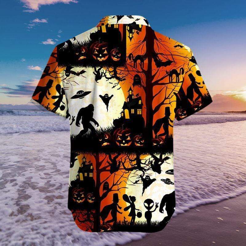 Ew People Bigfoot UFO Halloween Hawaiian Aloha Shirts #2809H