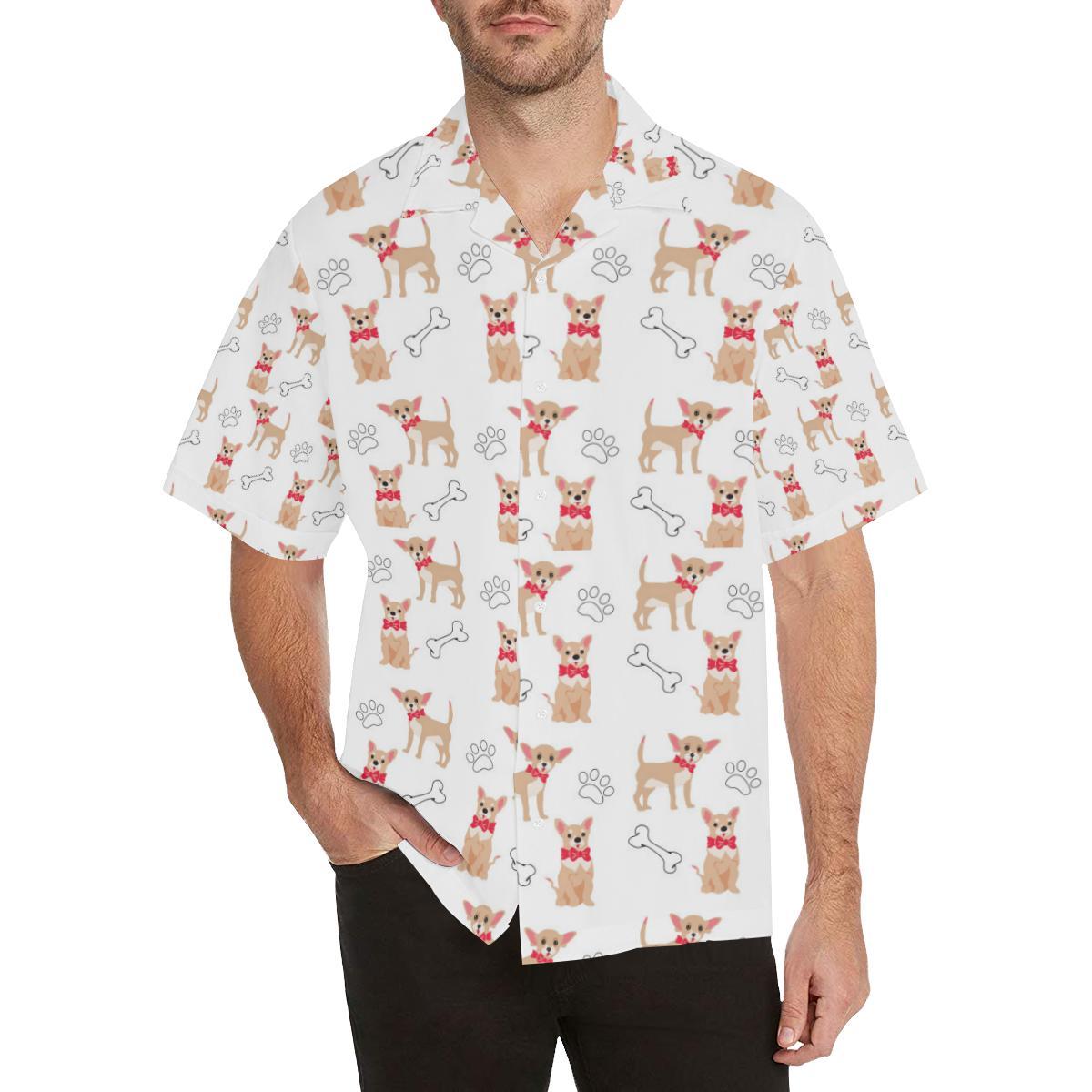 Chihuahua Bone Paw Pattern Mens All Over Print Hawaiian Shirt