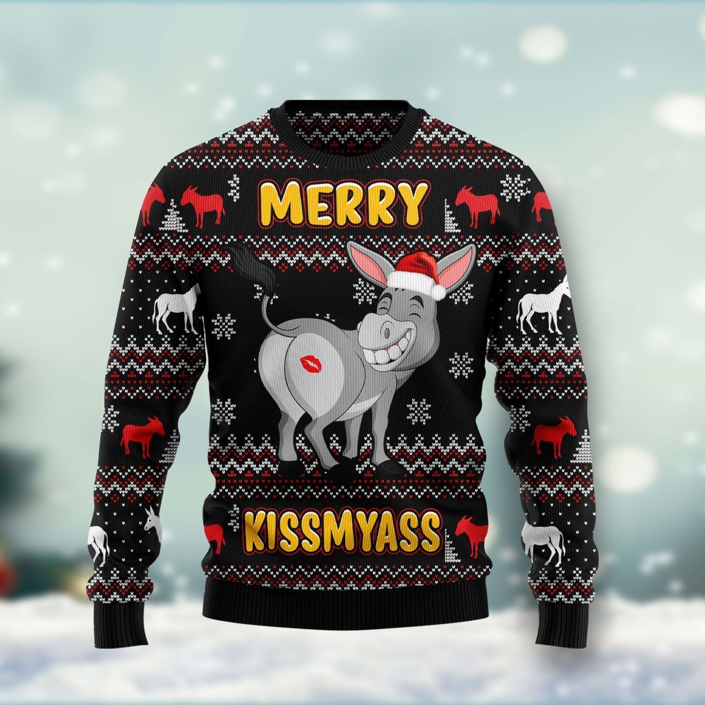 Donkeys Merry Kissmyass Ugly Christmas Sweater 