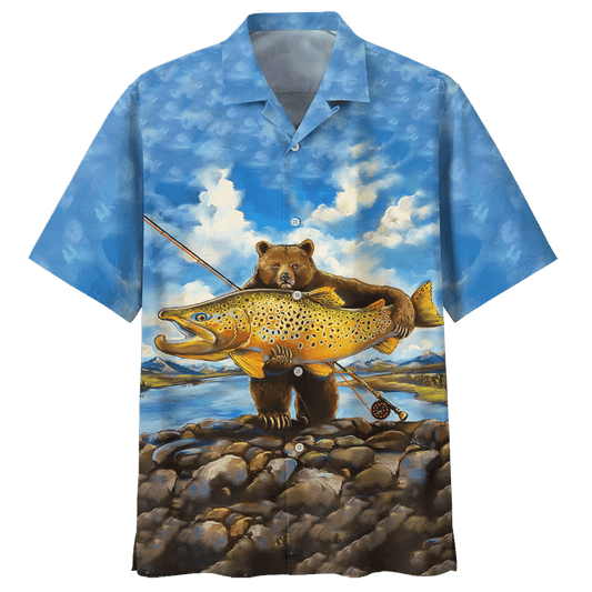 Bear Goes Fishing In The Sea Hawaiian Aloha Shirts Or Beach Shorts