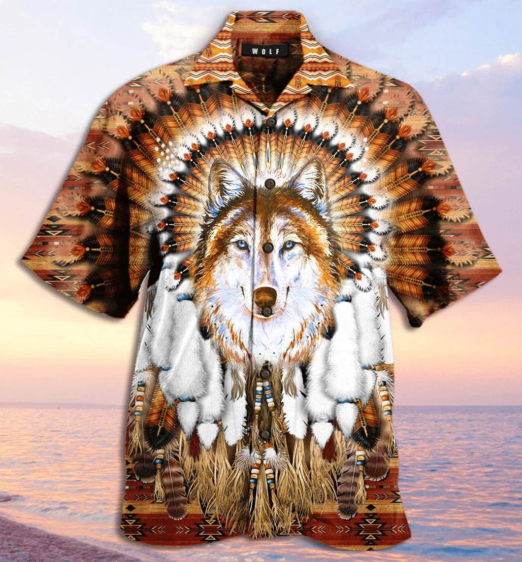 Wolf Feather Headdress Hawaiian Aloha Shirts #HL