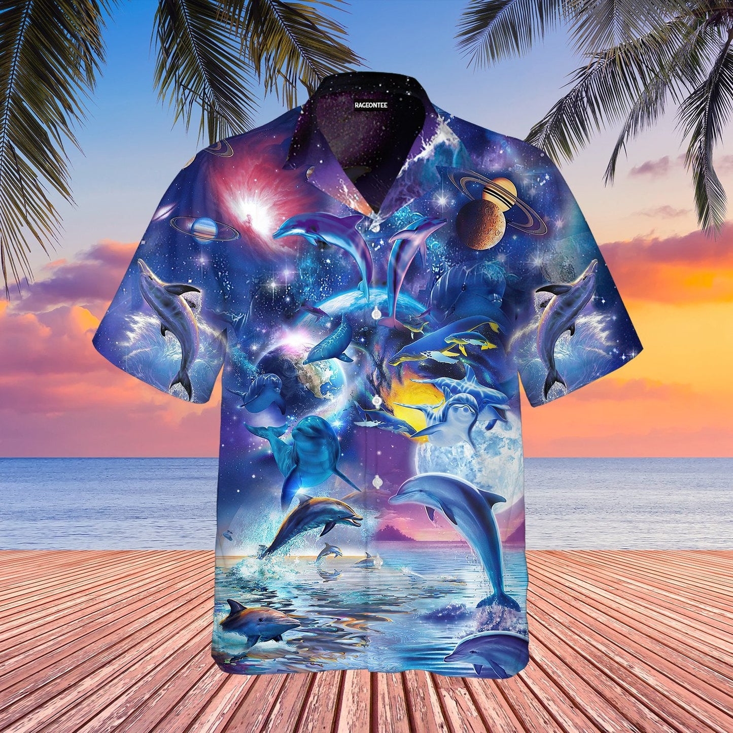 Dolphin In Universe Space Hawaiian Shirt | For Men &amp;amp; Women | Adult | Wt1211