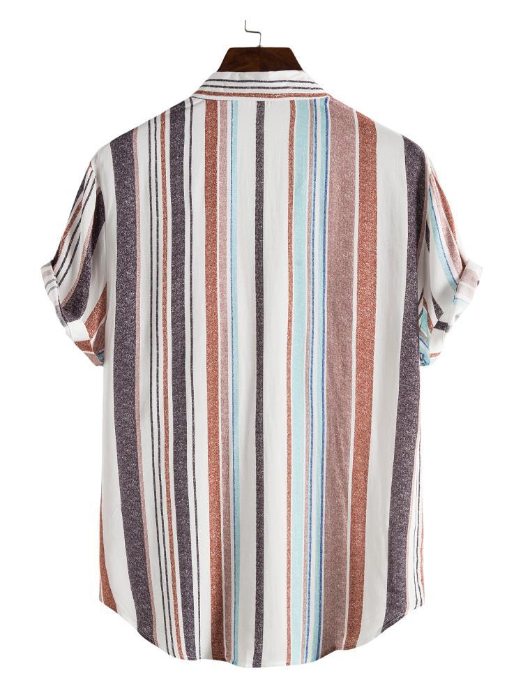 White Brown And Blue Stripe Mens Short Sleeve Shirt Hawaiian