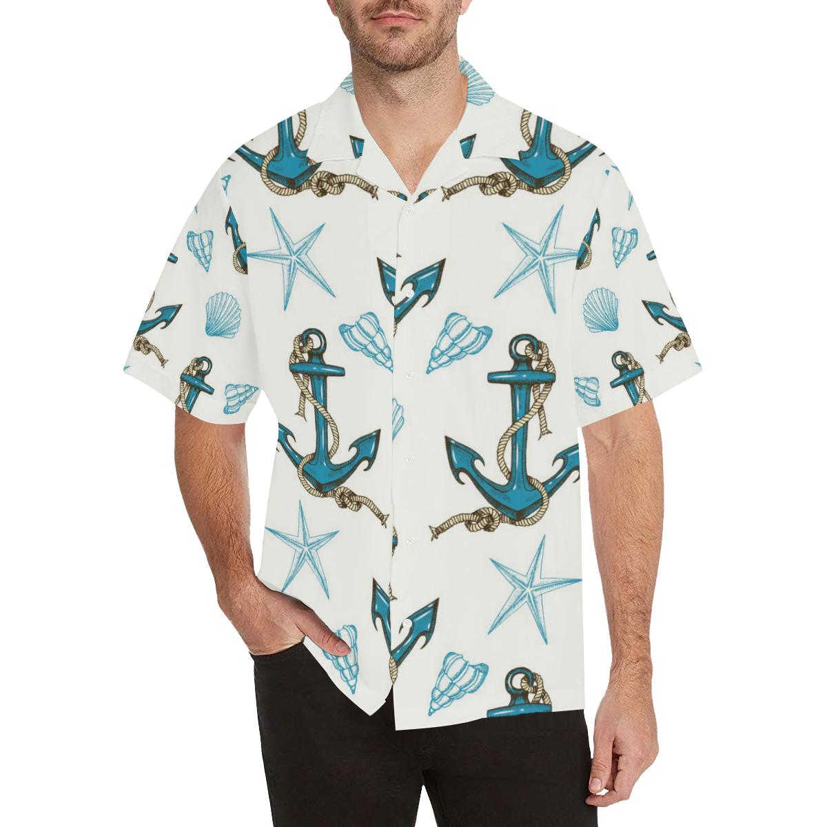 Anchor Shell Starfish Pattern Mens All Over Print Hawaiian Shirt