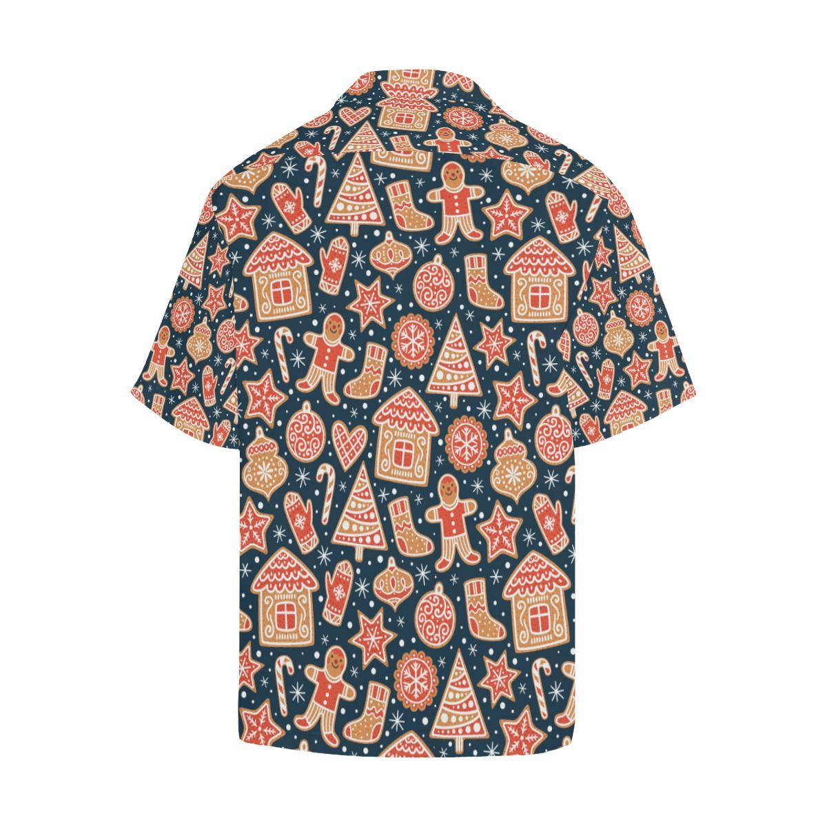 Christmas Gingerbread Cookie Pattern Mens All Over Print Hawaiian Shirt